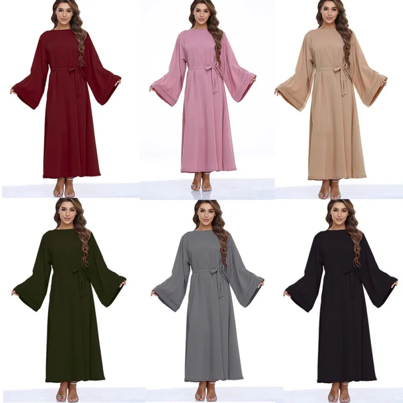 

Eid muslim abaya Turkish Jilbab Dubai Long Muslim Women Islamic Dresses Plain Color Pray Simple Black Abaya