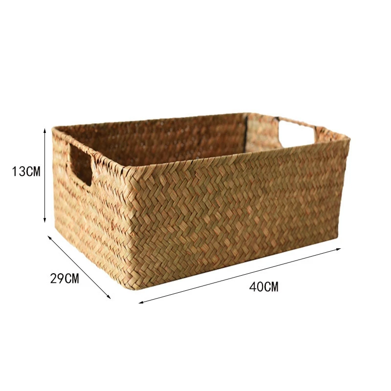 2X Hand-Woven Rectangular Rattan Wicker Storage Basket Fruit Tea Snack Bread Picnic Basket Cosmetic Storage Box -XL