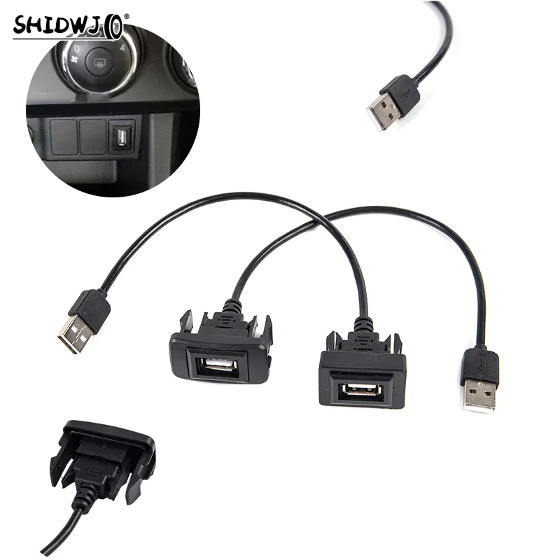 Car Dashboard Flush Mount USB 2.0 Port Panel Male To Female Black Plastic Extension Cable Adapter For Vigo RAV4