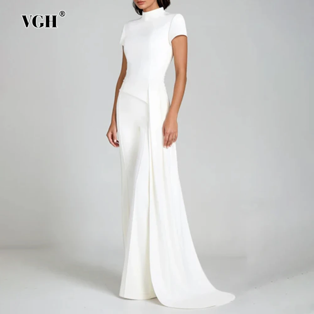 

VGH однотонные утягивающие темпераментные комплекты из двух предметов для женщин, воротник-стойка, топ с короткими рукавами, брюки с высокой талией, шикарный комплект, женская мода