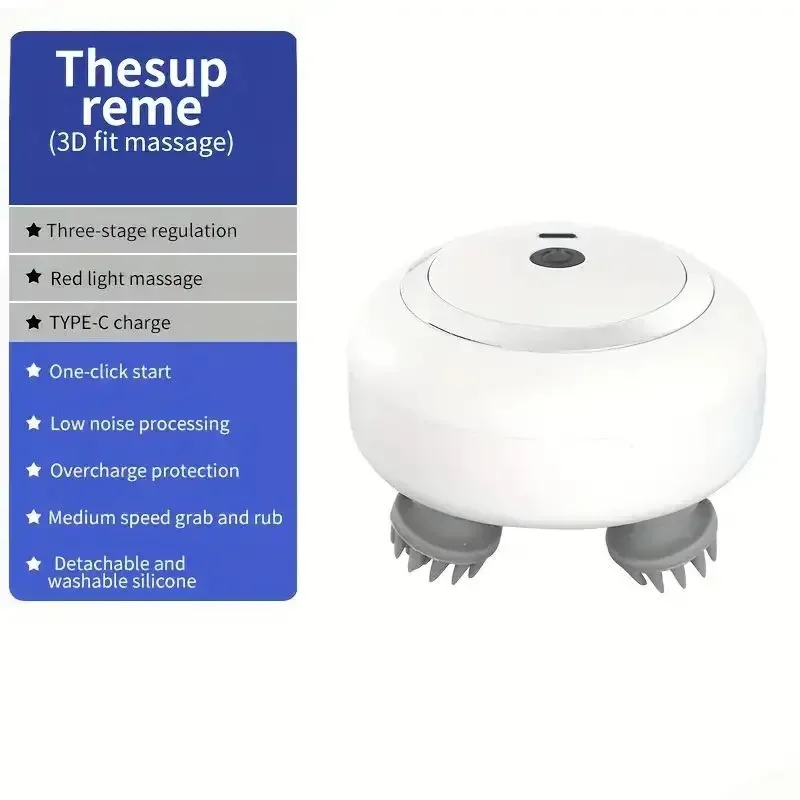 Head Massager with Adjustable Speed for Scalp Massage Red Light for Hair Care Soft Silicone for Deep Kneading of the Head Hat