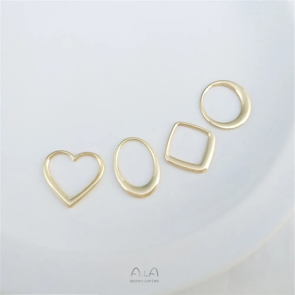 14K gold diy geometric frame hand made accessories peach heart round oval diamond earrings and rings