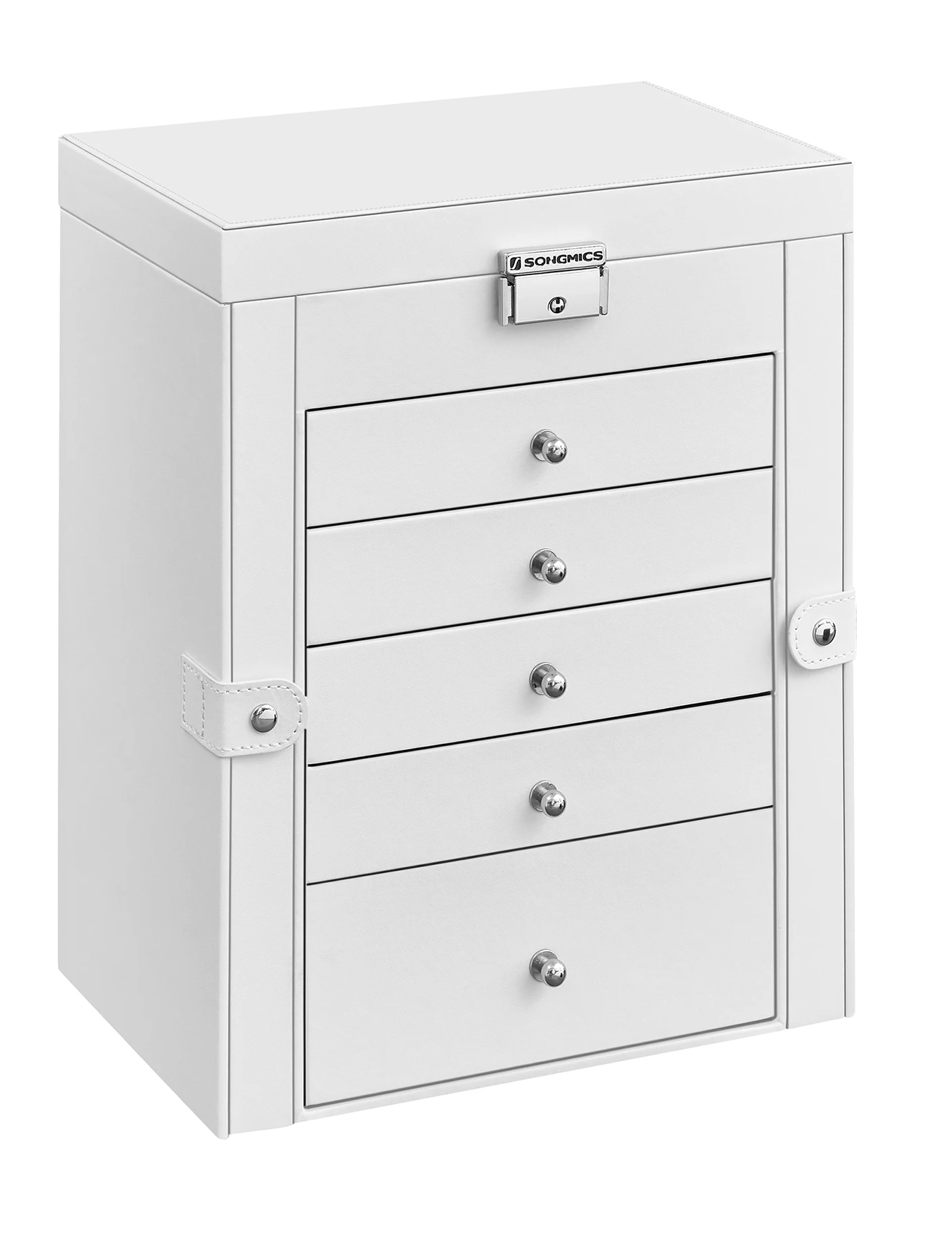 6 Tier Jewelry Box, Jewelry Case With 5 Drawers, Large Storage Capacity, With Mirror, Lockable, Jewelry Storage Organizer, Gift For Loved Ones, For Earrings Rings Necklace Watches, White, Black, Gray