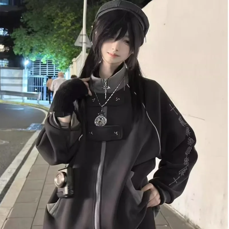 

Casual Loose Patchwork Streetwear Hoody Coat Y2k Japanese Printing Sweatshirt Aesthetic Zipper Harajuku Grunge Pocket Hoodies