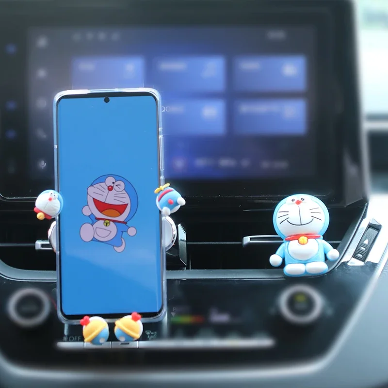 Anime Doraemon uchwyt samochodowy na telefon komórkowy Cinnamoroll kreskówkowy wylot powietrza HelloKitty uchwyt do nawigacji wnętrza samochodu