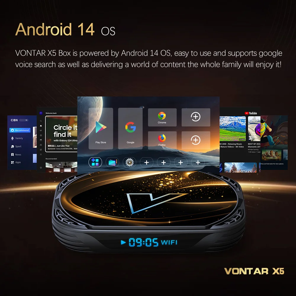 VONTAR X5 안드로이드 14 TV 박스 Amlogic S905X5M 4GB 128GB 1000M Wifi6 4K AV1 TVBOX 미디어 플레이어 32GB…