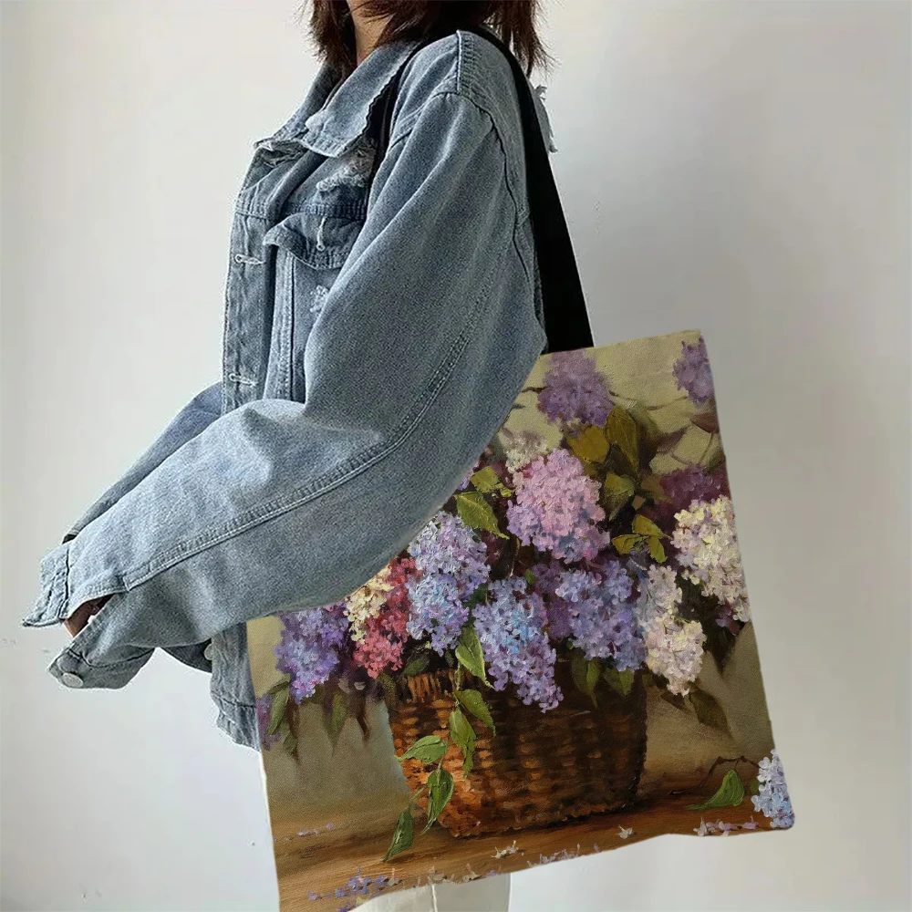 Borsa tote con stampa floreale Borsa riutilizzabile alla moda Borsa a tracolla multifunzionale Borsa per la spesa stampata per donna 40x40 cm