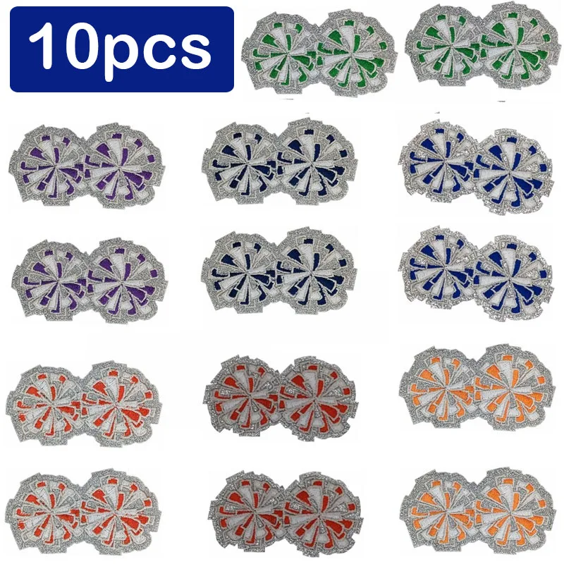 10Pcs Cheer Bow Chenille Iron‑on Patches Silver Glitter Border Flower Cheerleader Badge Trucker Hat Jacket  DIY Clothing Decor
