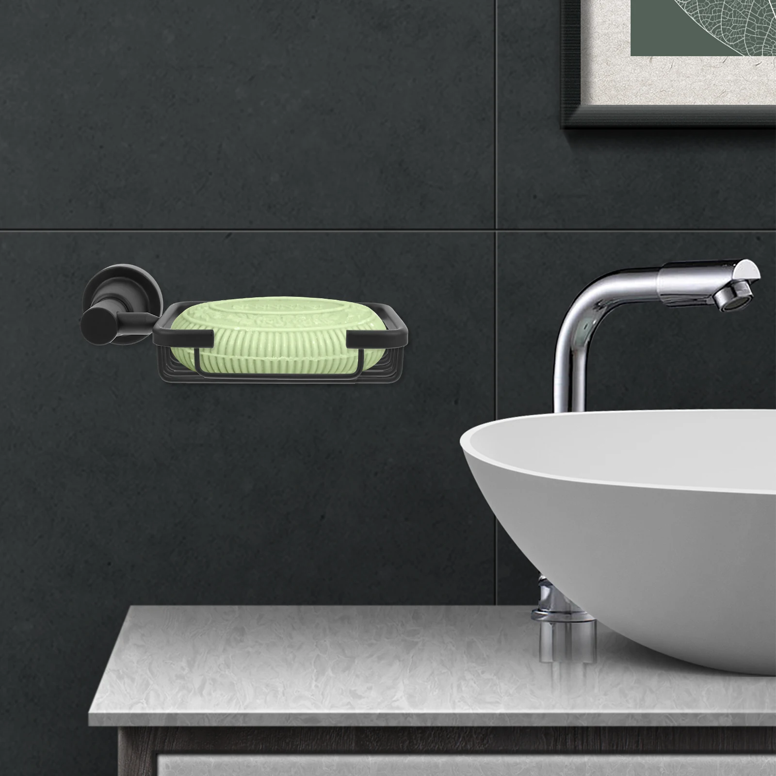 

Tray Wall Mounted Soap Dish Holder Bathroom Sink Shower Dishes Sponge Black Strong Metal Steel Self-Draining Storage Rack