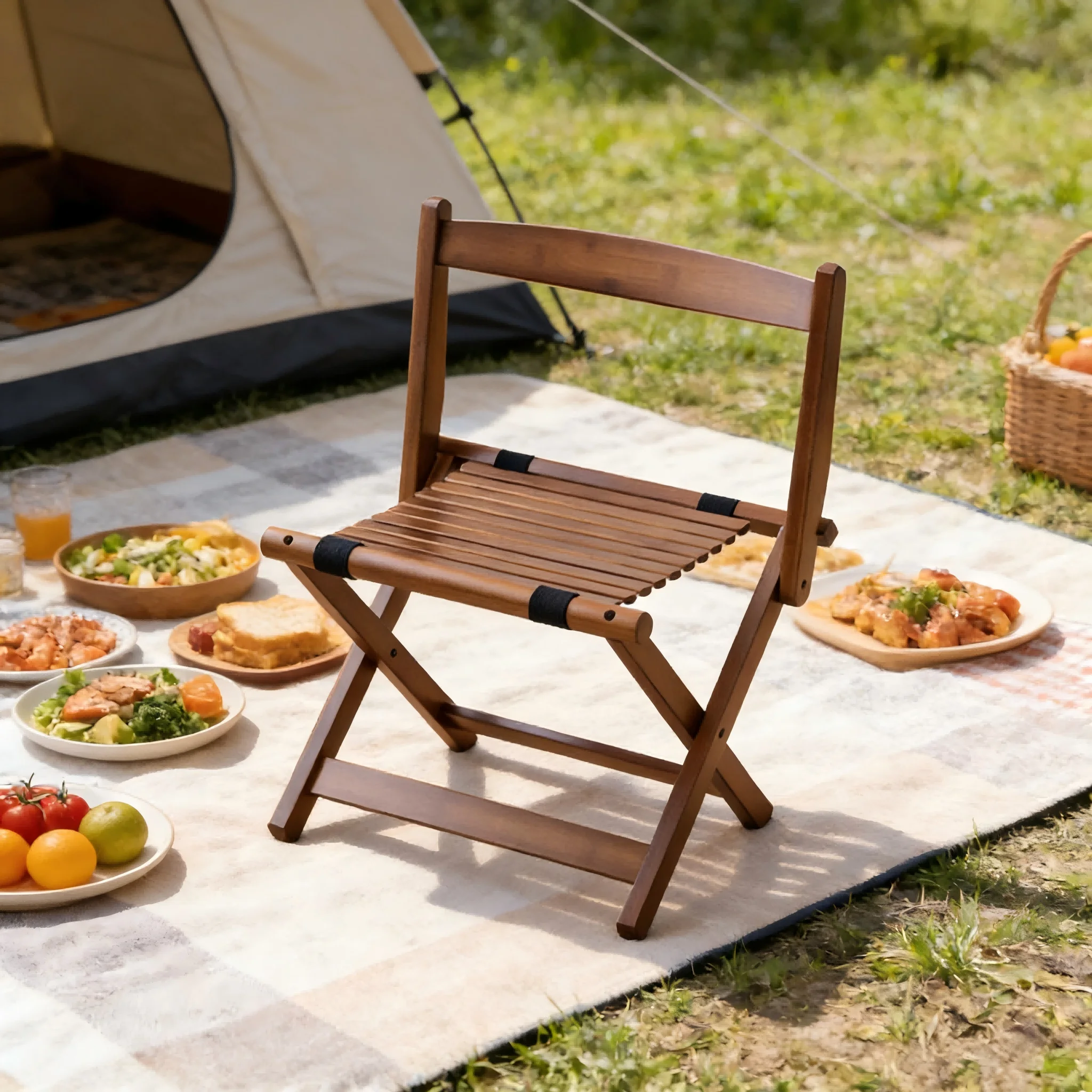 

Складной бамбуковый стул, портативный, усиленный, для кемпинга, классический, с отделкой под орех, удобный для патио, сада, пляжа