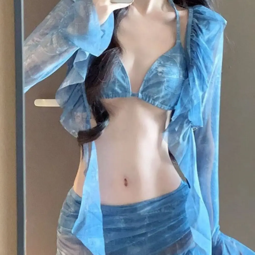 

Модный сексуальный комплект бикини с лямкой через шею, утягивающий, из 4 предметов, с длинными рукавами, летний купальник