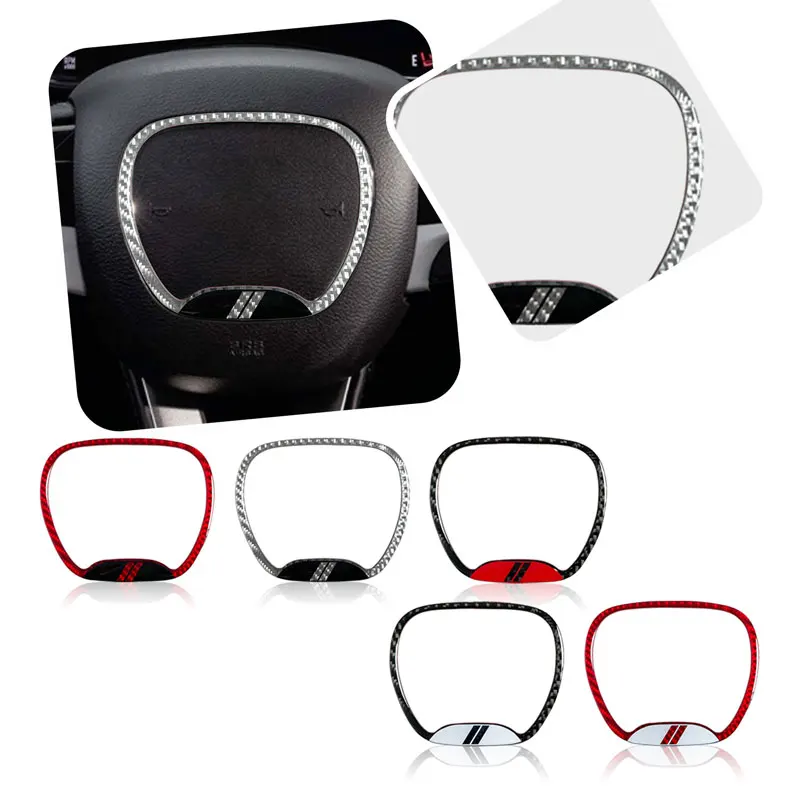 حلقة مركزية لمقود السيارة من ألياف الكربون ، ملصق لغطاء الكسوة ، ملحقات داخلية ، ديكور لدودج تشالينجر تشارجر رام 1500 #5