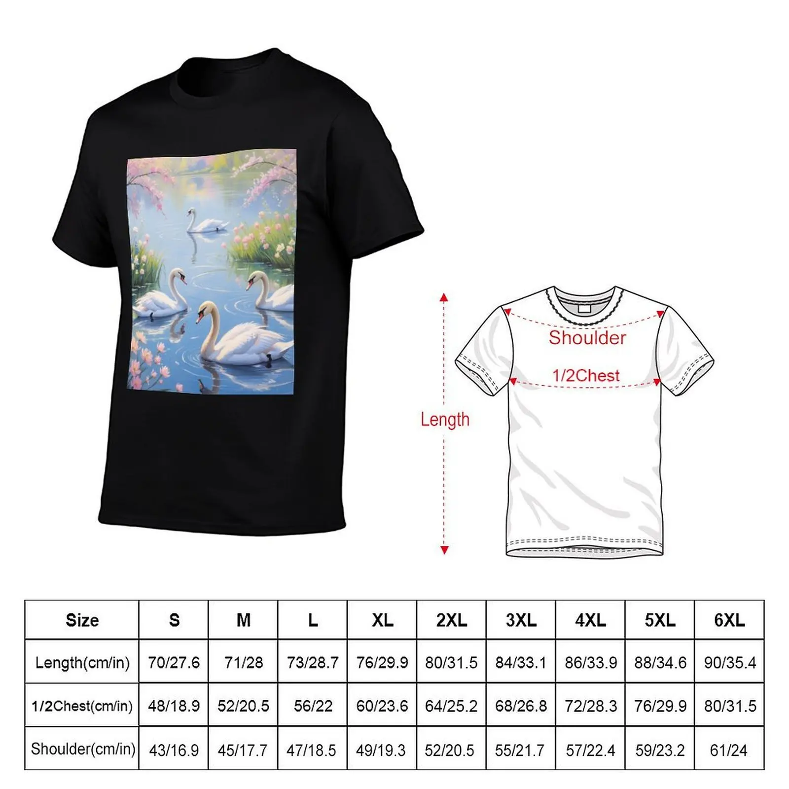 Pastel Landscape - Park, Swans, Lake 2 T-Shirt clothes anime clothes plus size clothes designer shirts funny t shirts men
