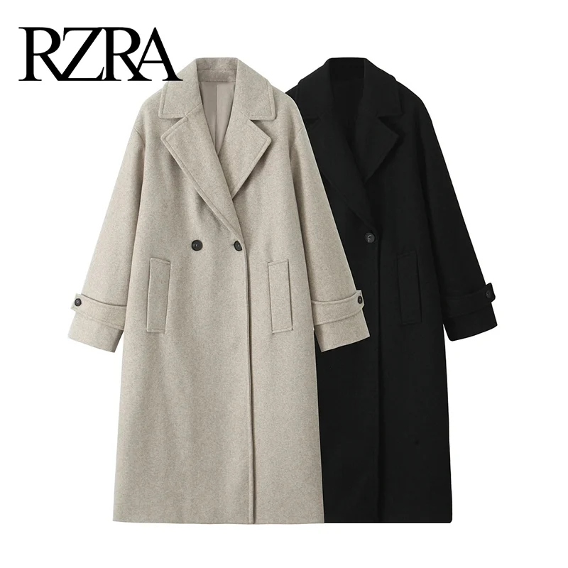 RZRA original 2024 winter new women\'s clothing temperament versatile soft loose lapel long-sleeved woolen coat jacket