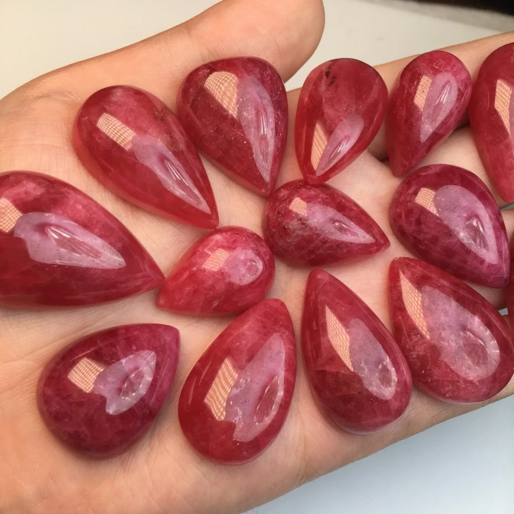 2pcs Natural Rhodonite Teardrop Cabochon 22mm Loose Gemstone Water Drop Pendants for Necklace Jewelry Making Healing Stones