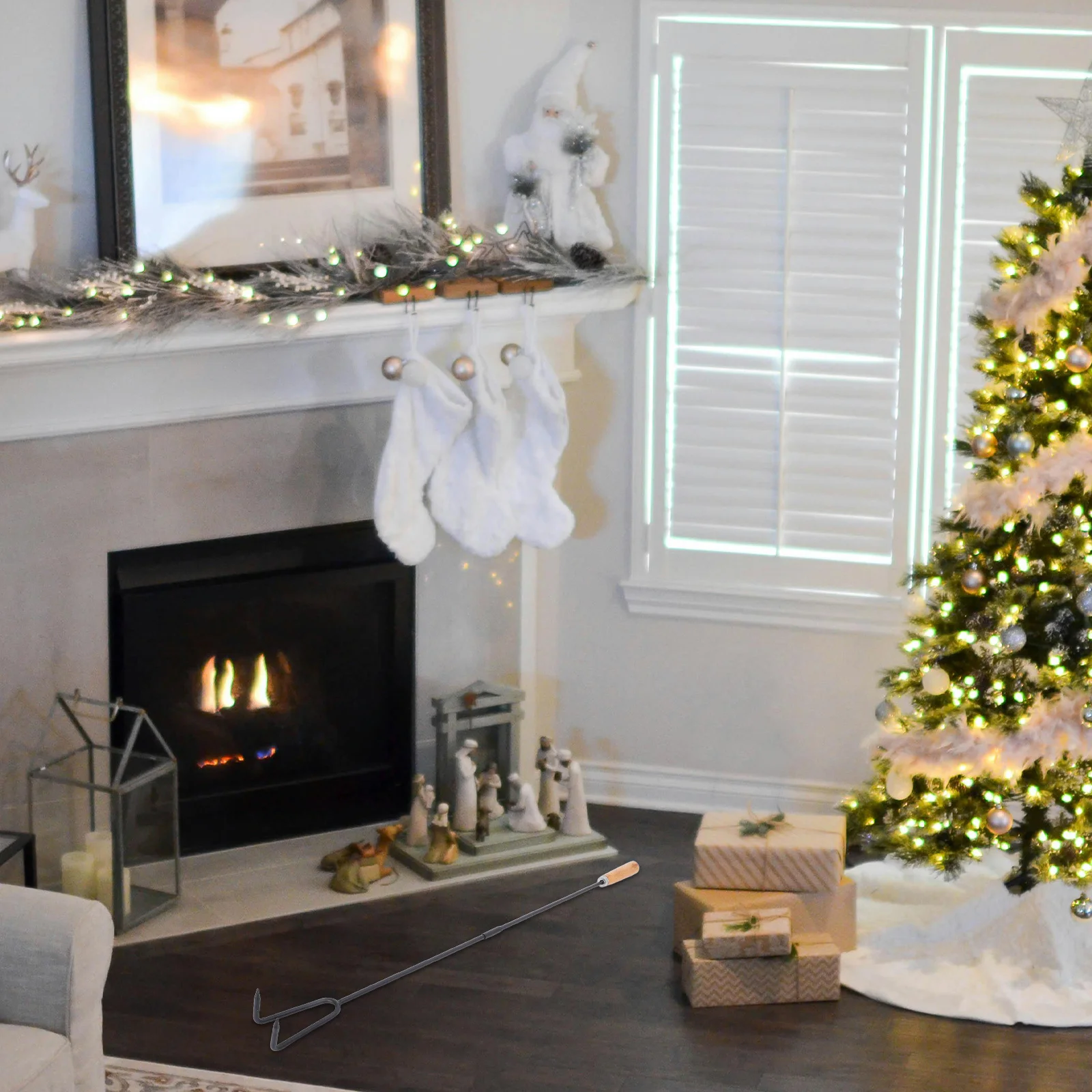 

Heavy Duty Fire Pit Poker Wooden Handle Portable for Campfire Outdoor Indoor Wood Burning Stove Bbq Fireplace Tools