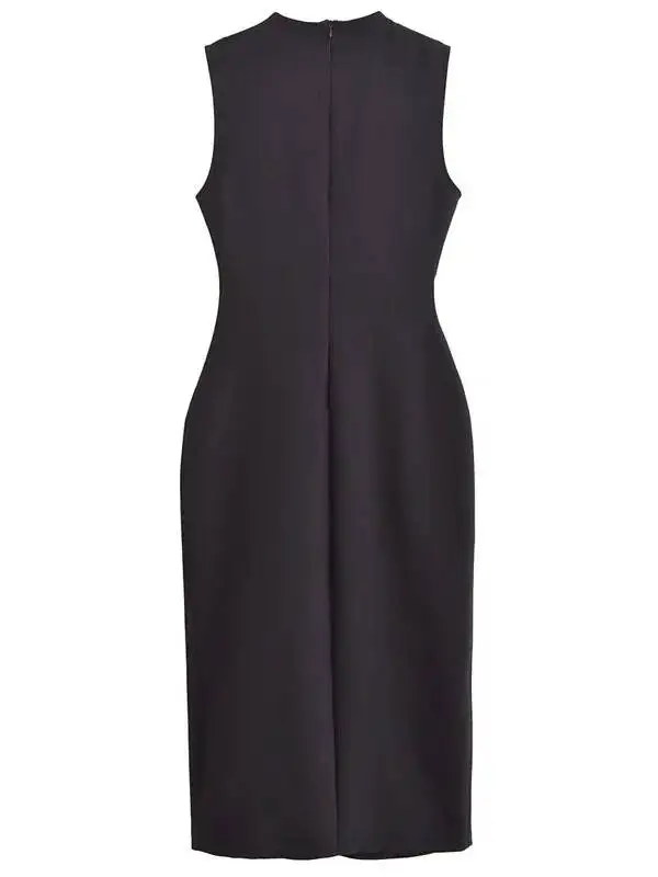 Damskie czarne sukienki z paskiem, długie sukienki, letnie sukienki damskie 2026, codzienne sukienki midi bez rękawów, sukienki zapinane na guziki, dopasowane sukienki 9COH