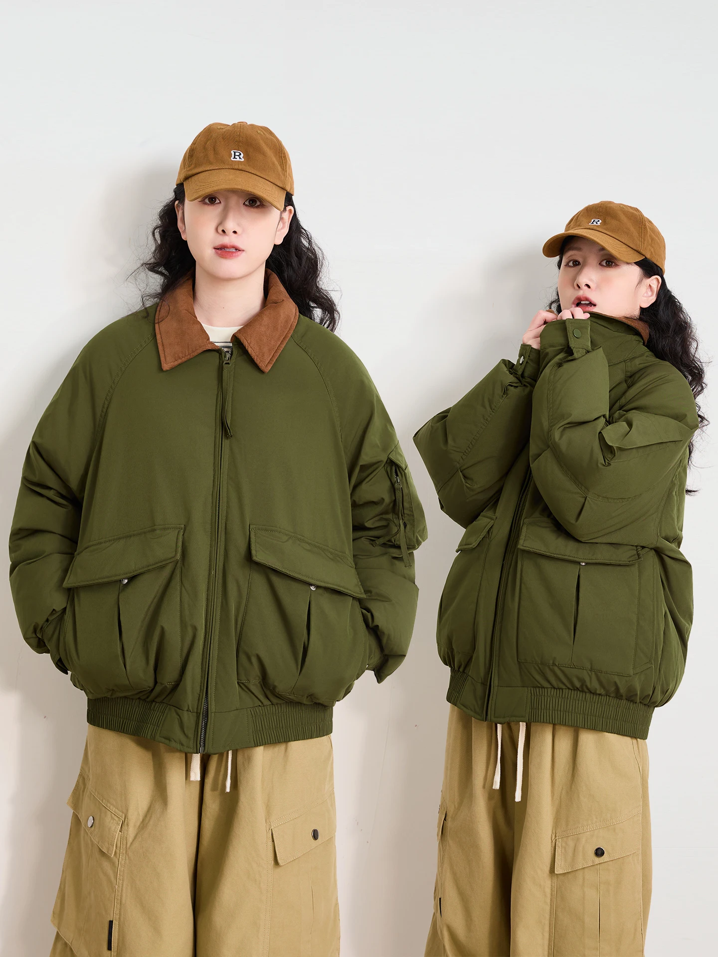 

Winter Workwear ort Thiened 90 White Du down Jaet Men's Women's Collar Color Blo Large ket Warm Trendy Outerwear