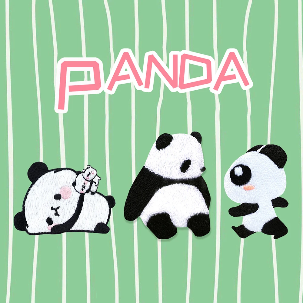 MAXSIN FUN 1 Piece Small Size Embroidery Panda Iron on Sticker for Clothing DIY Creation Decoration Adhesive on the Back