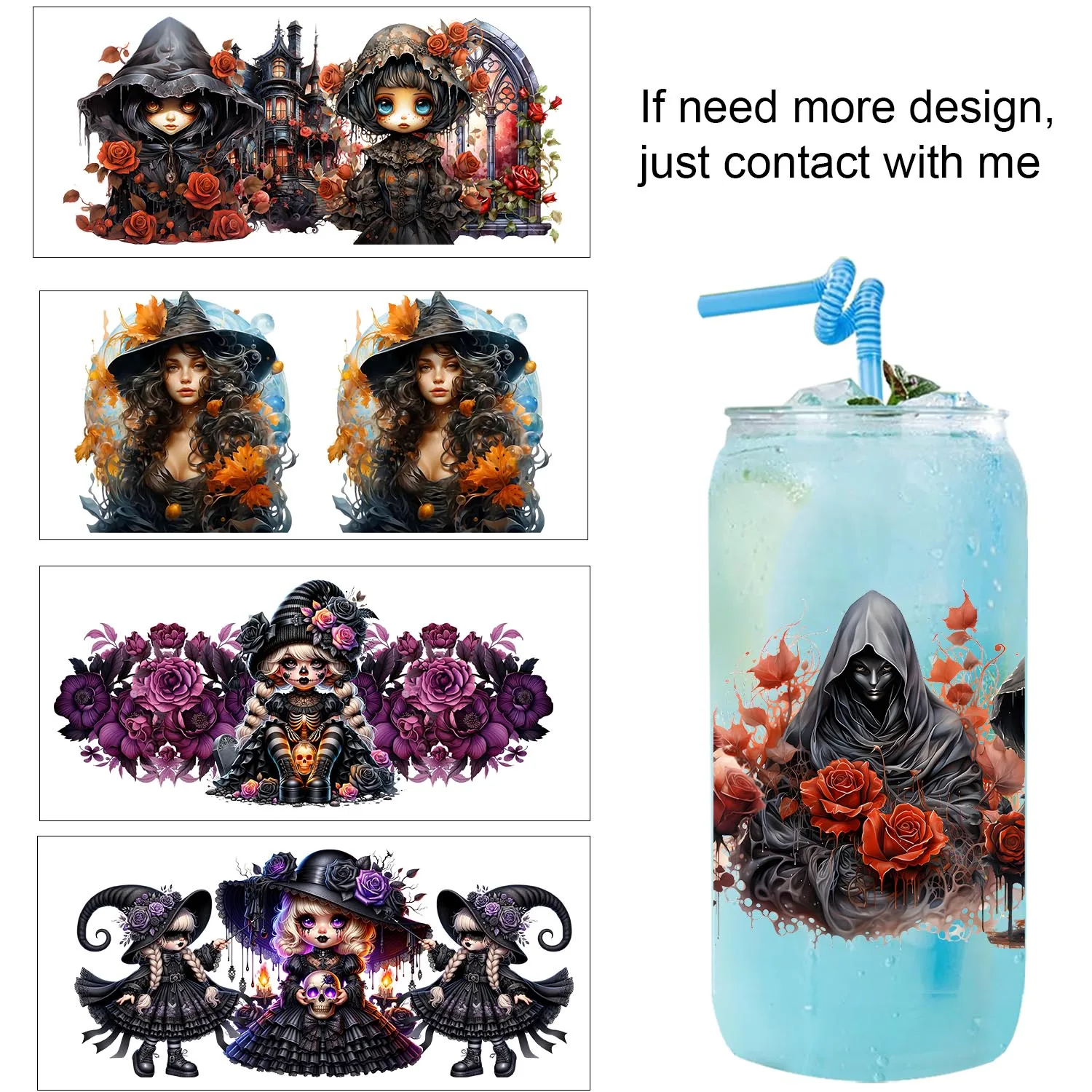 Horror Spooky Vibe Doll easy peel waterproof Party DIY Decals 3D transfers uvdtf tumbler seal stickers 16oz uv dtf cup wraps