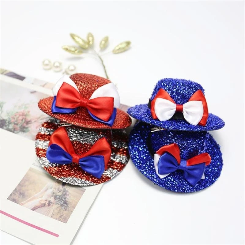 y5gc kids bowknot مشبك الشعر المتلألئة يوليو كوستم الشعر مقطع للجنسين لاعب كرة القدم قبعة أعلى قبعة يوليو.