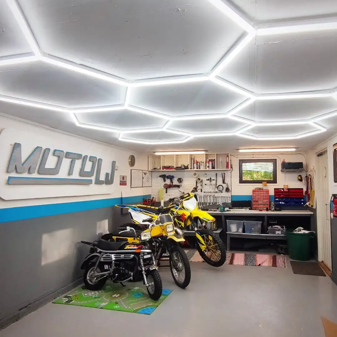 Hexagon LED Garage Light 110-240V 6500K Honeycomb Ceiling LED Lighting for Car Detailing Shop Barbershop Gym Car Wash Room