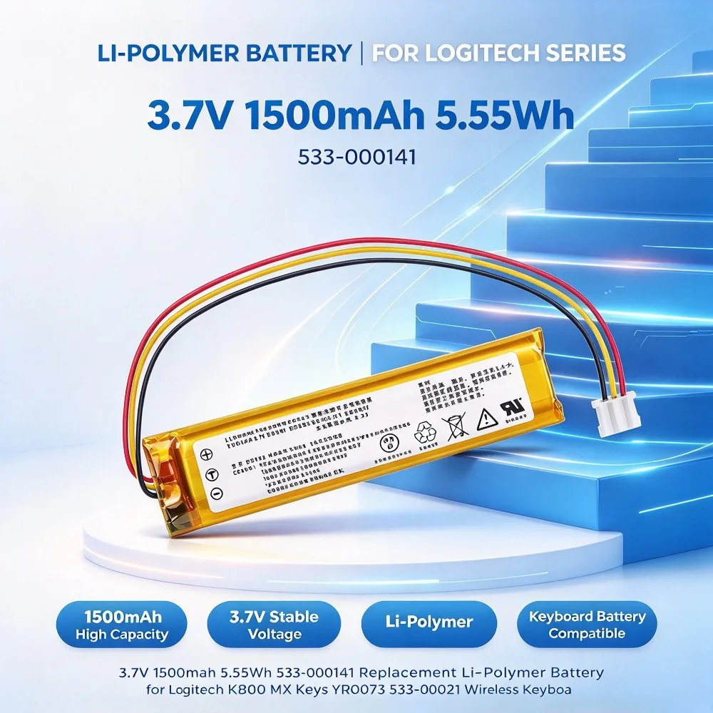 3.7V 1500mAh 5.55Wh 533-000141 Replacement Li-Polymer Battery for Log itech K800 MX Keys YR0073 533-000221 Wireless Keyboard