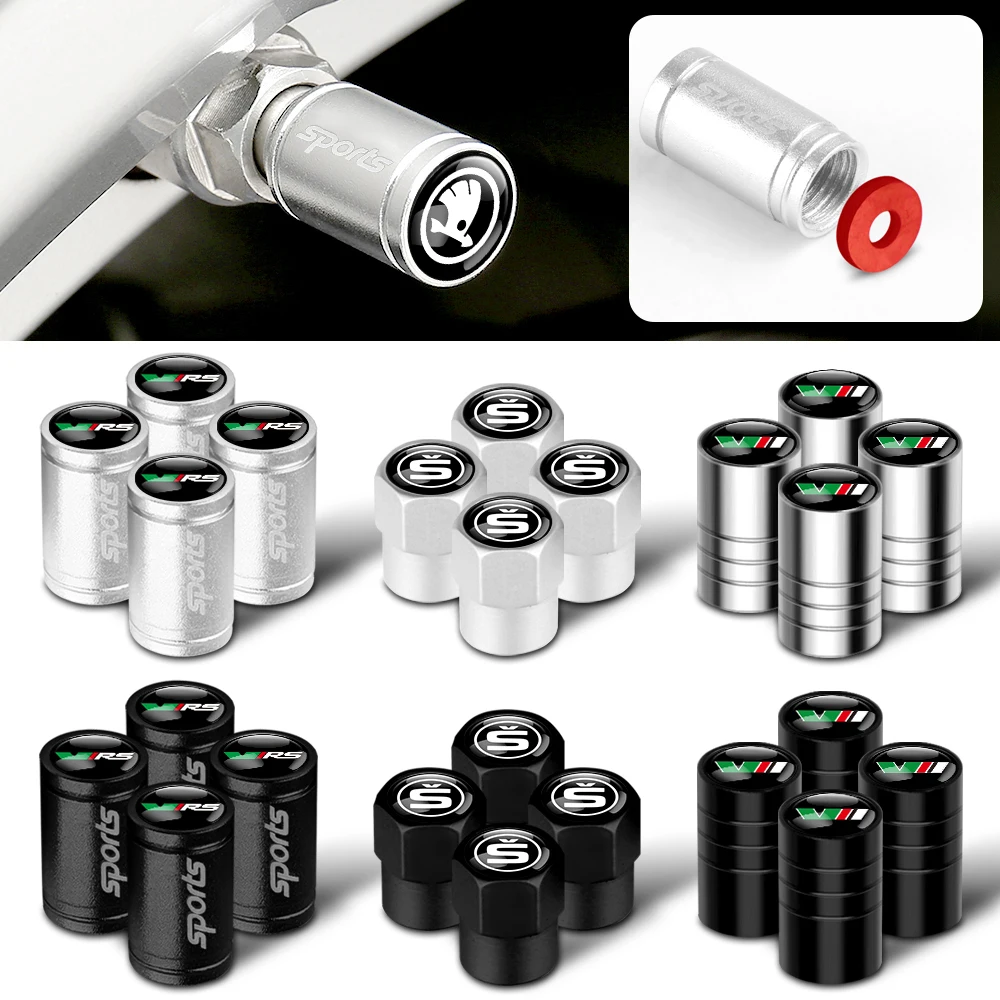 4Pcs Car Accessories Metal Badge Wheel Tire Valve Tyre Stem Caps For Skoda S Octavia Rapid Fabia VII Superb VRS KAMIQ Roomster