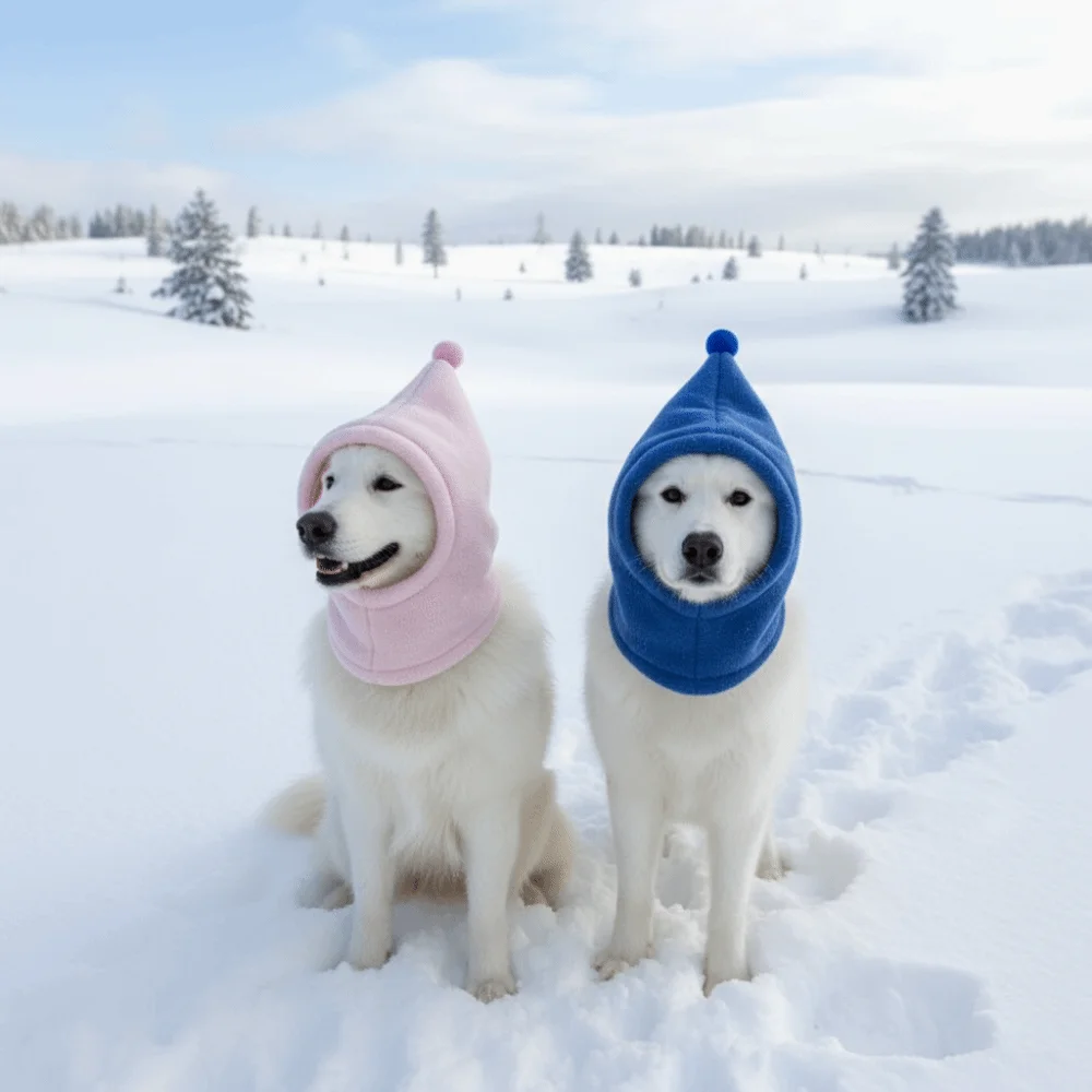 플리스 애완동물 변신 모자 단색 하이넥 애완동물 귀 덮개 조절 가능한 끈 방풍 애완동물 따뜻한 귀마개 하이킹용