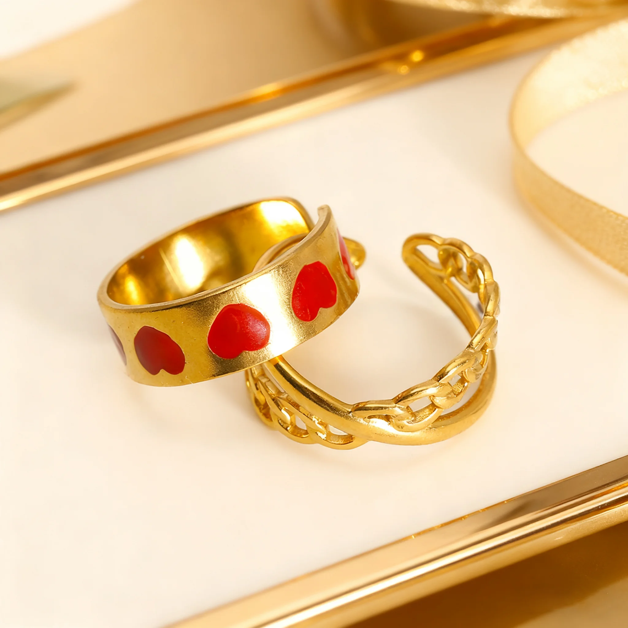 

Stainless Steel Heart-Shaped Hollow out Ring for Women Luxury Vintage Design Minimalist Open Ring Elegant Accessory