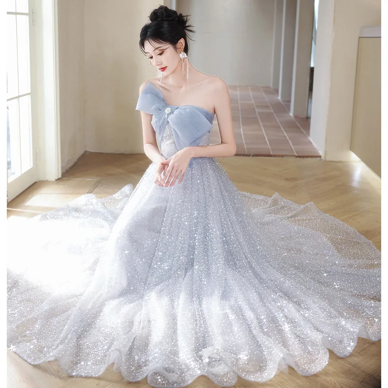 

Wrap Chest Evening Gown French Women 2025 New Style High-end Feeling Niche High-end Fairy Atmosphere Banquet Host Adult Dress