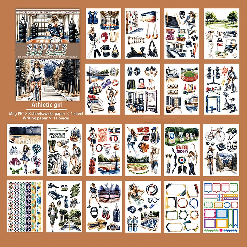 20 Lembar Buku Stiker Karakter Ukuran Besar Pra-potong Tahan Air Retro Set Stiker Hewan Peliharaan Hadiah Stiker Karakter Pemandangan A5 Kreatif