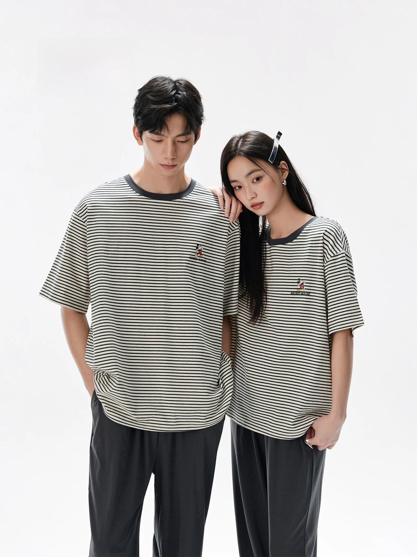 mickey-modal-cotton-short-sleeve-round-neck-striped-pajamas-home-clothes-set-summer-comfortable-breathable-sleepwear