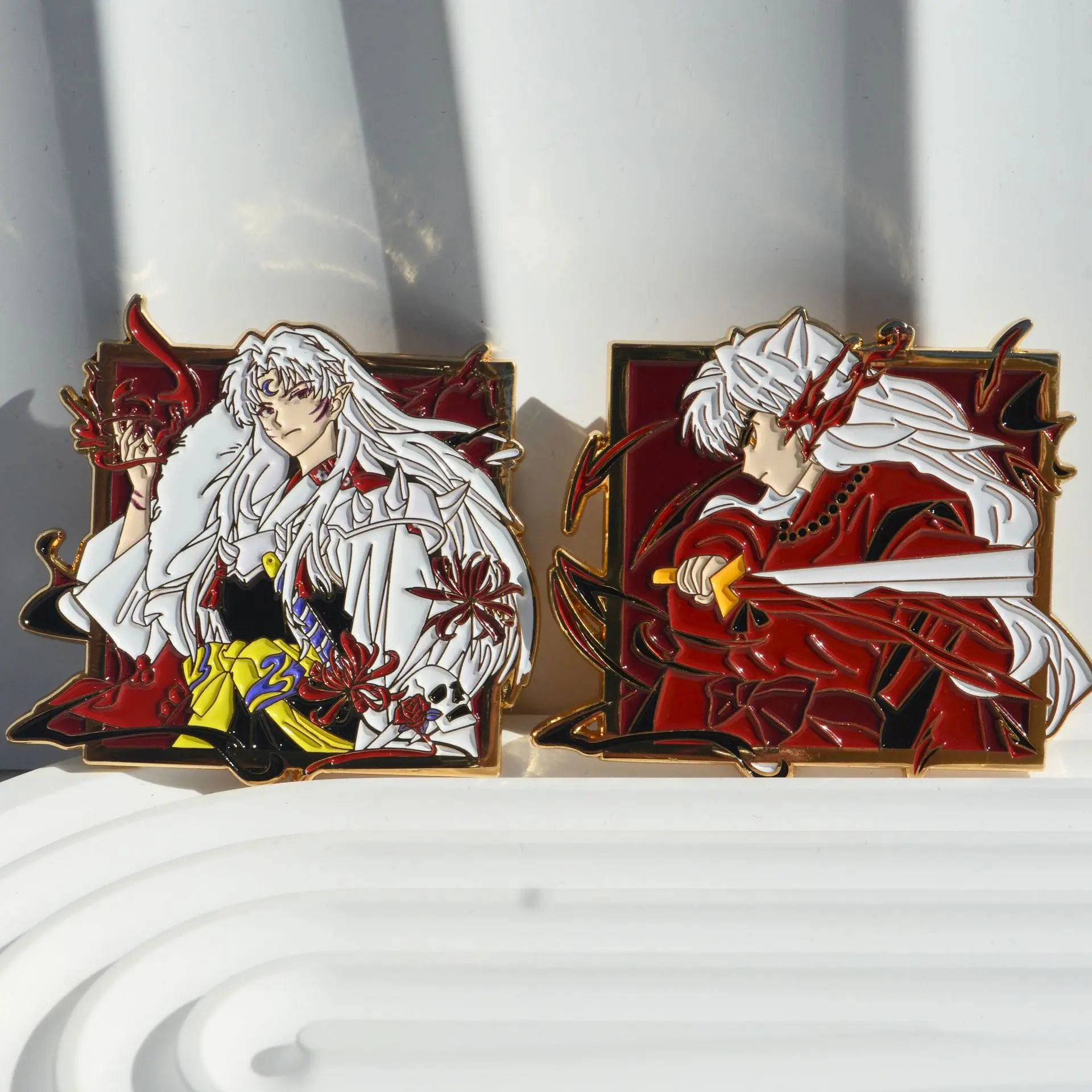 Inuyasha Badge Inuyasha Paint Metal Badge Sesshoumaru Brooch Japanese Anime Peripheral Backpack Accessories