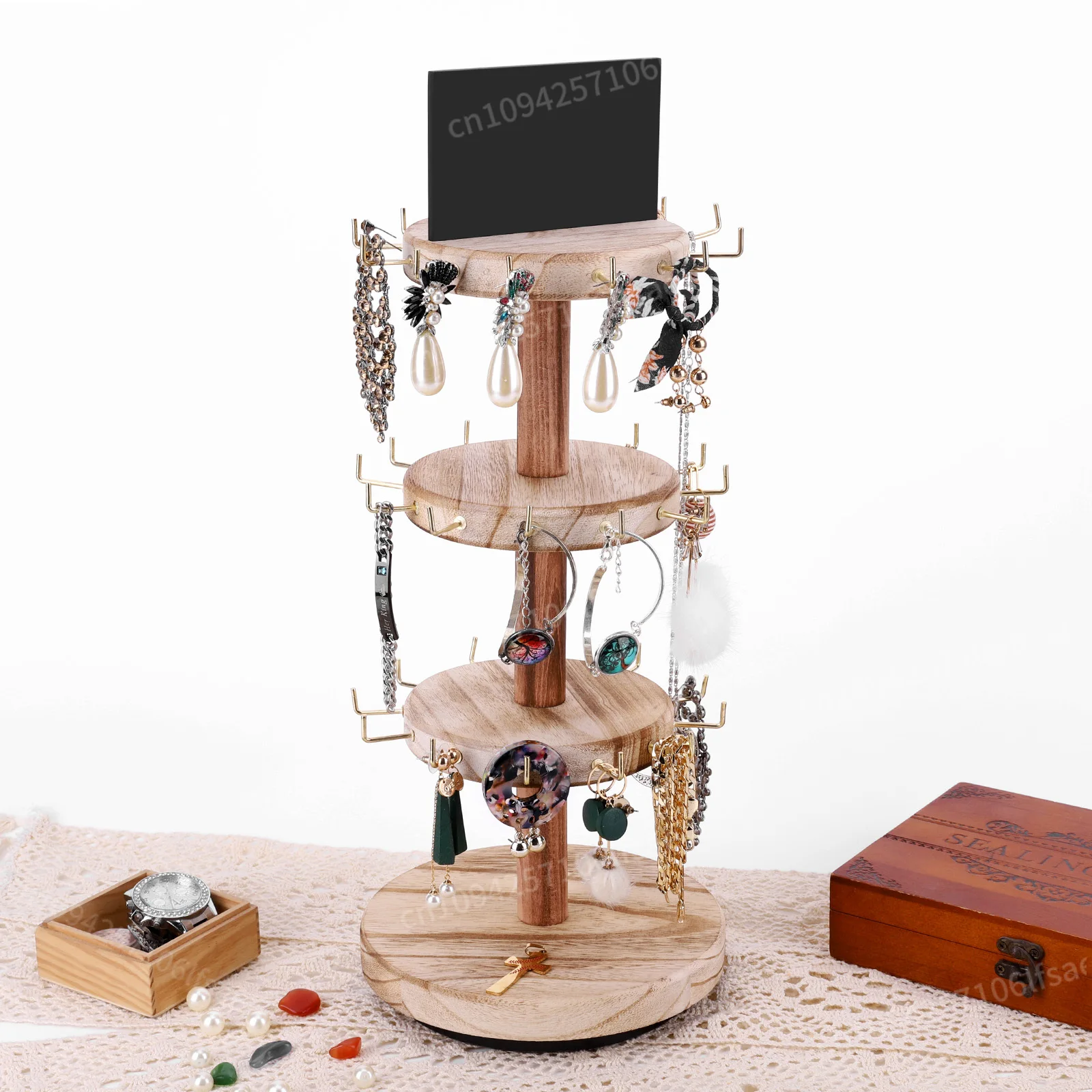 Rotatable Wooden Craft Jewelry Holder Bracelet Display Stand Jewelry Display Holder Bracelet Keychain Display Stands for Selling
