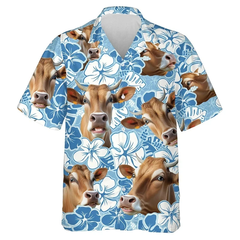 2024 New Animal Cow 3D Print Hawaiian Shirt Man Summer Casual Vacation Kawaii Shirts Mens Designer Clothes Women Fashion Blouse