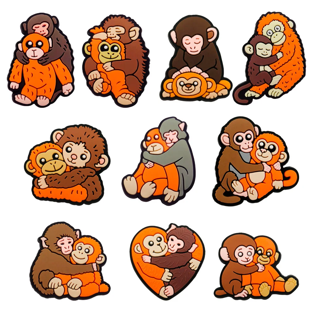Cute Hugging Monkey Shoe Charms Soft PVC Removable Clog Decor Cartoon Animal DIY Sandal Footwear Ornaments Family Love Gift