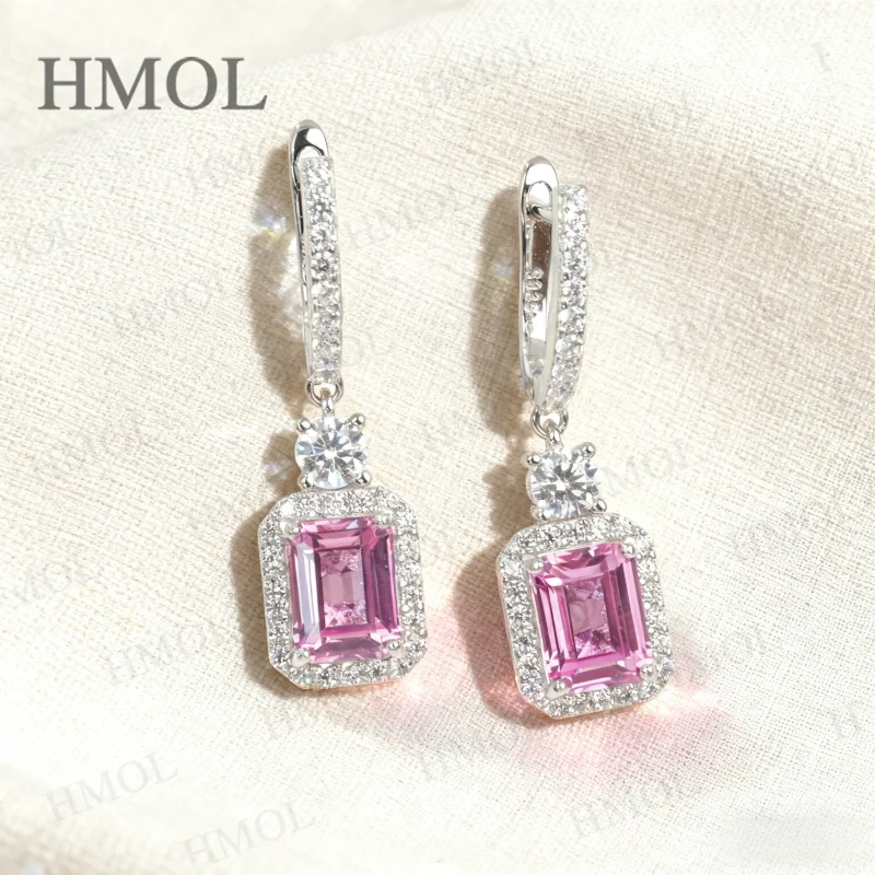 أقراط مخصصة للنساء قطع الزمرد 2.7-4CT مختبر نمت الأحجار الكريمة روبي/الياقوت/بادبارادشا هيبوالرجينيك هدية الكريسماس #3