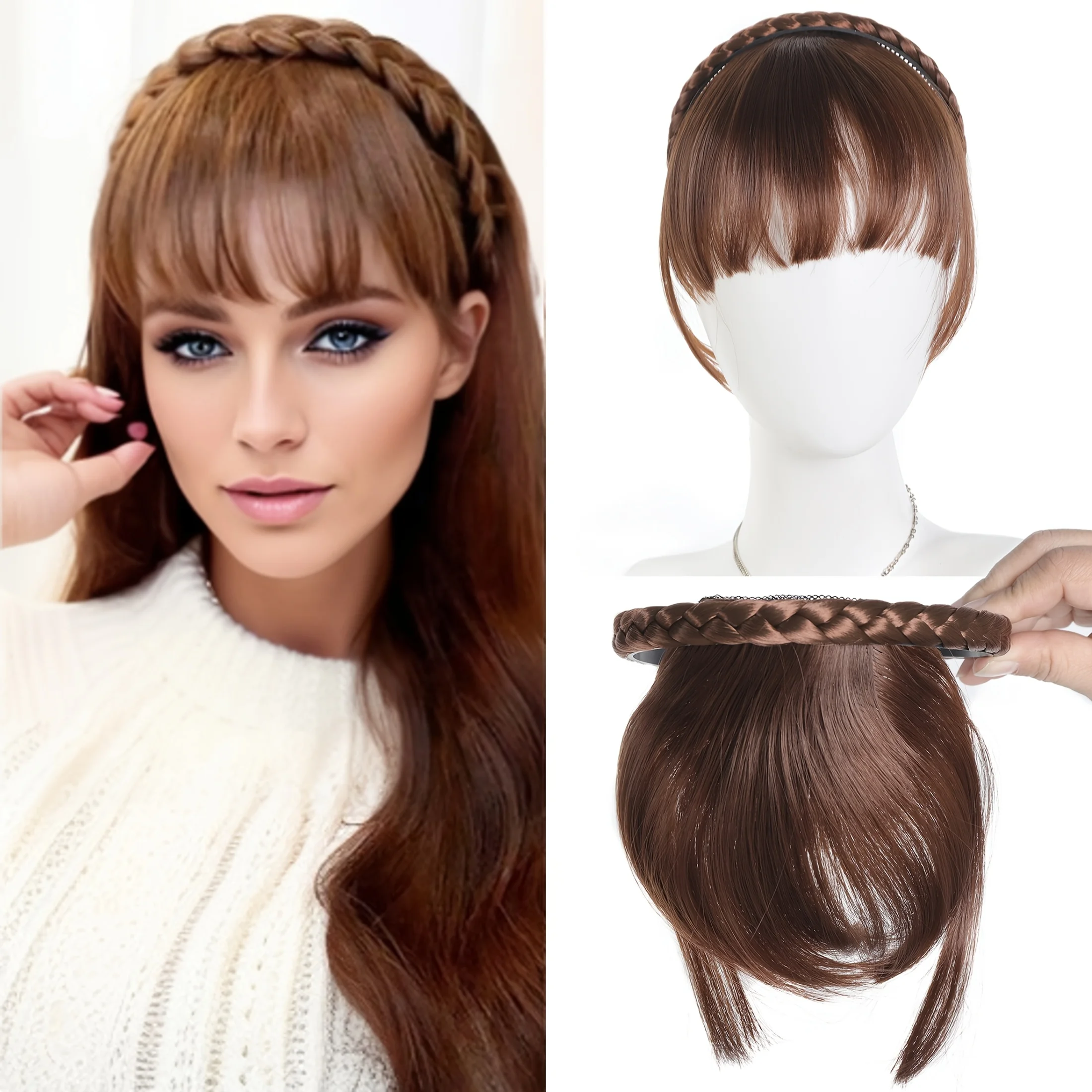 

Women's Twist Braid Headband with Bangs, Short Straight Synthetic Hair, Hair Hoop Accessories for Halloween and Christmas, Best