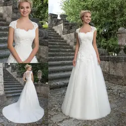 Elegant Wedding Dresses 2022 Cap Sleeve Royal Square Neck Robe De Mariée Bride Gown Vestido de Noiva Beaded Appliques Tulle New