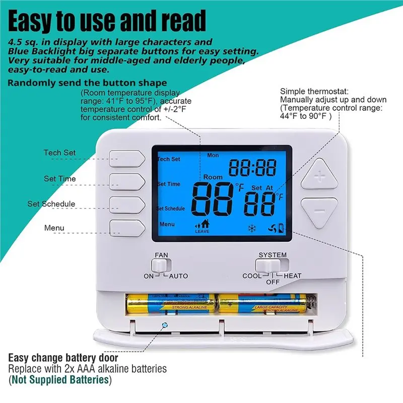 ABFS STN715 For Home Programmable Thermostats 1 Heat/1 Cool Conventional Single-Stage Systems