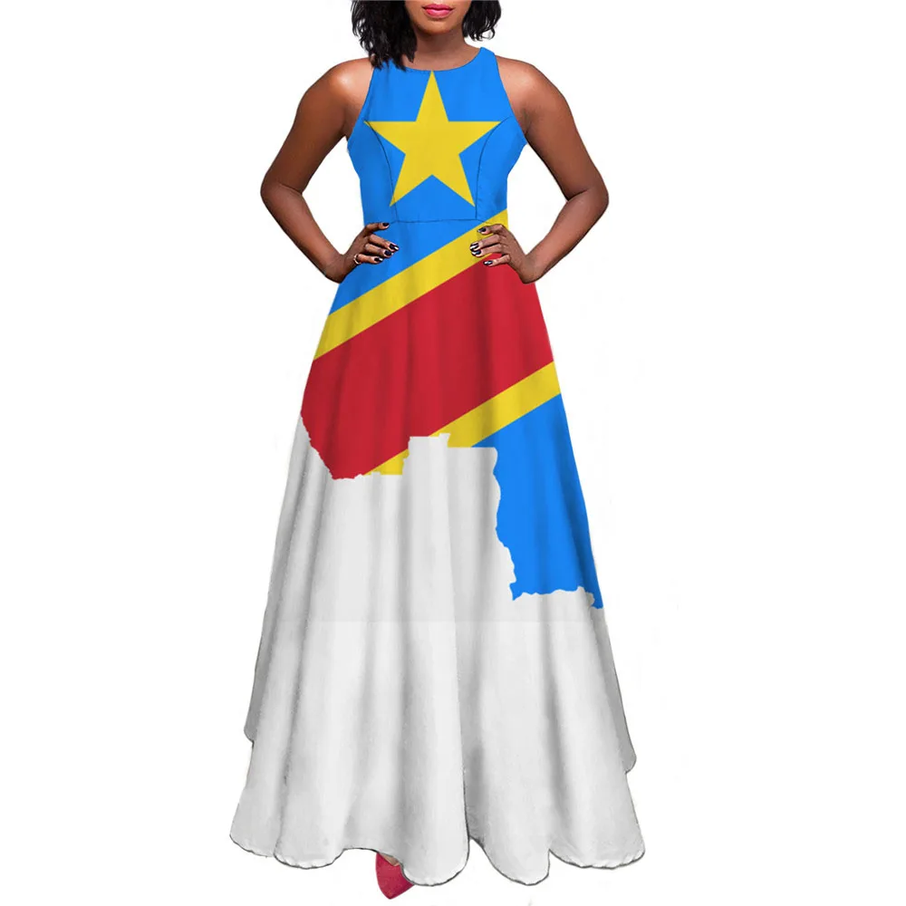 Republic of Congo Flag Print Summer Elegant Women Sleeveless Long Dress Summer Spring Outfits for Girls High Waist Maxi Dresses