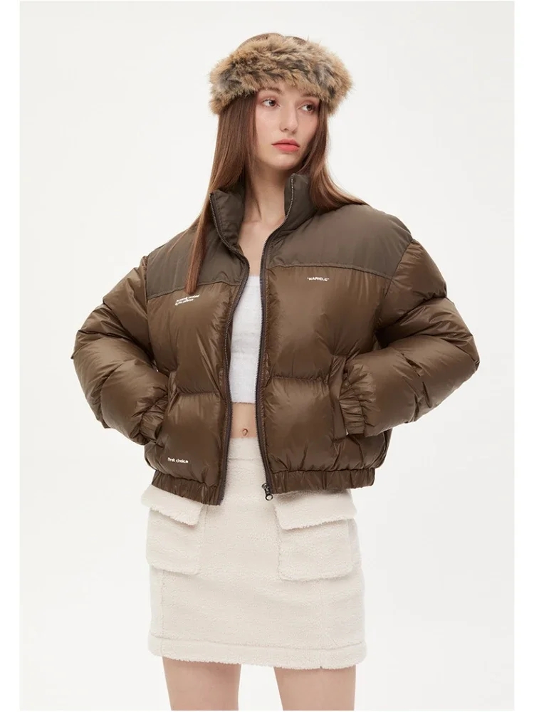 American Retro Color Blocking Short Bread Jacket Winter New Collar Cotton Jacket Korean Fashion Streetwear Women\'s Clothing