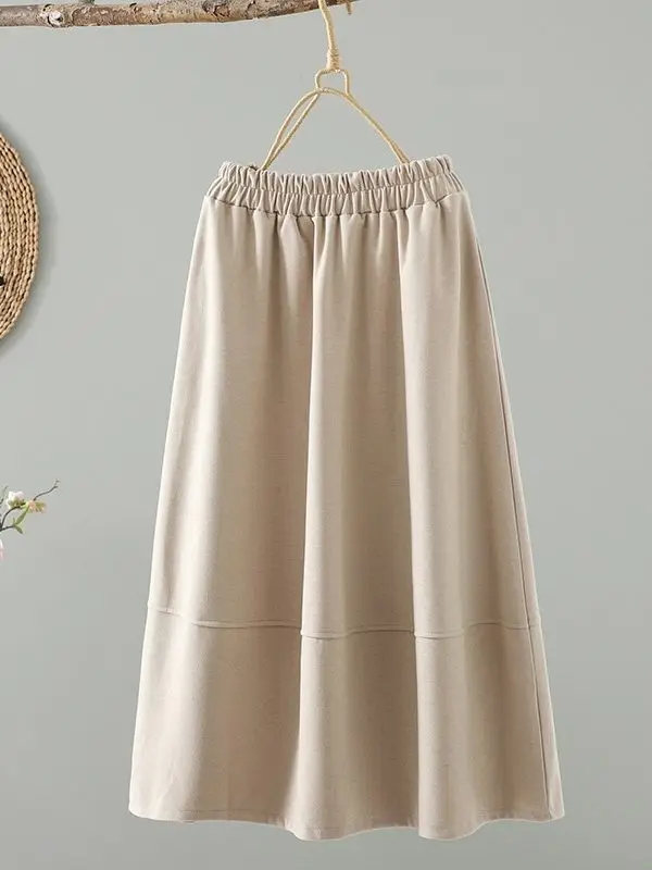 

Faionable Midi Wool Skirt Simple High Waist Commuter Sle Korean Loose Fit A-Line Skirt for plus Size Women