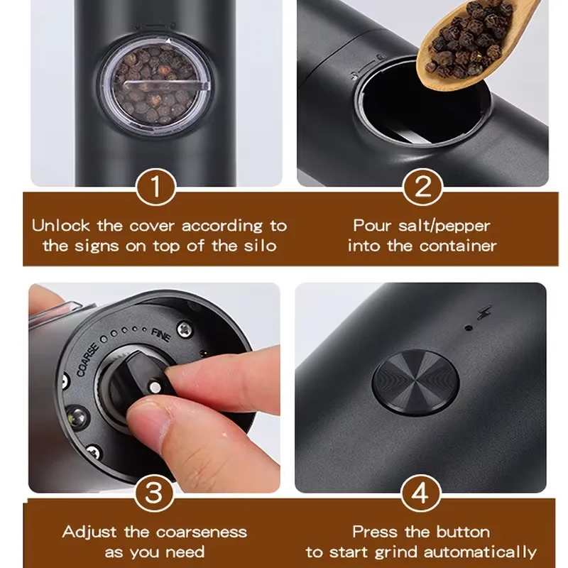 Electric Salt and Pepper Grinder Set with Charging Base and LED Light Adjustable Coarseness Automatic Spice Herb Mill image 5