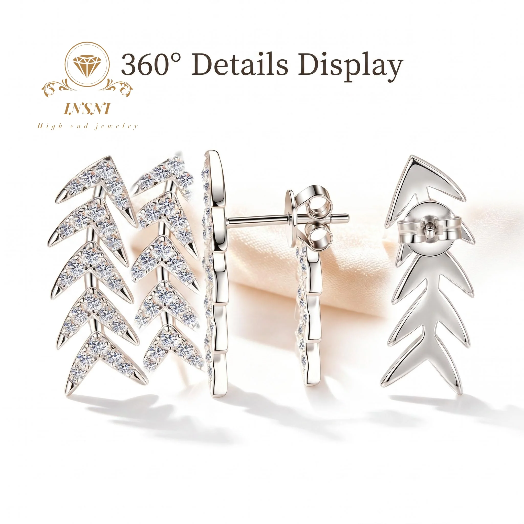 S925 Sterling Silver Stud Earrings Fringed Arrow Fishing Bone Premium Earrings Body Moissanite Affordable Light Luxury Jewelry view 2