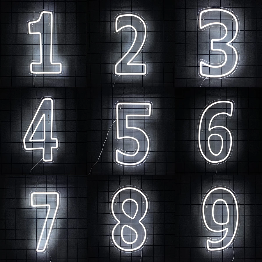 Number 0-9 Neon Sign,White LED Neon Digit Sign for Wall Decor,USB Light Up Signs for Birthdays Party Anniversary Home Wedding