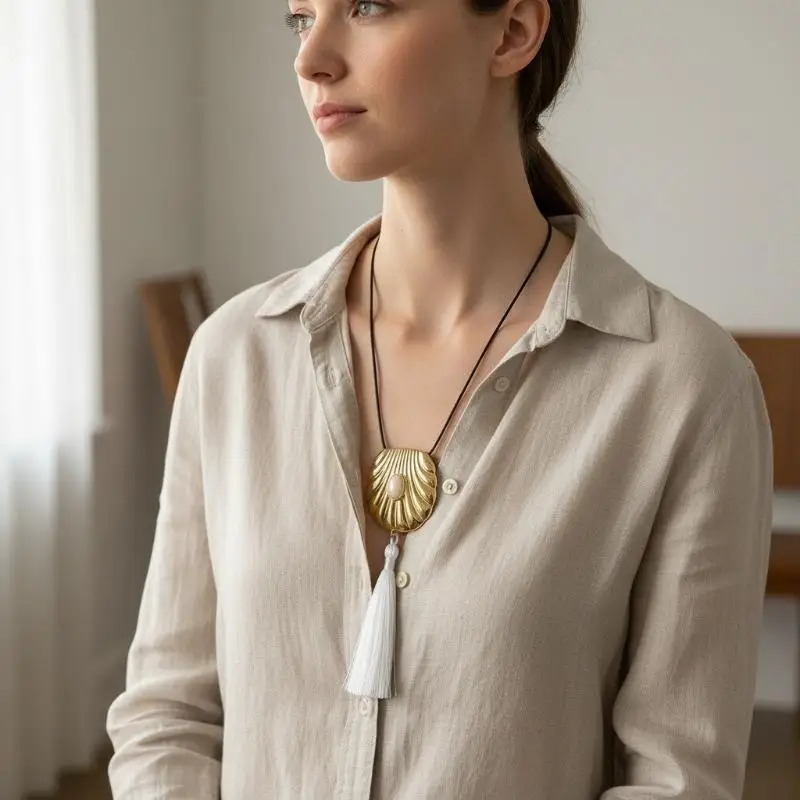 Hypoallergenic Irregular Metal Long Tassel Pendant Necklace Women Adjustable Chain Sensitive Skin Friendly Jewelry
