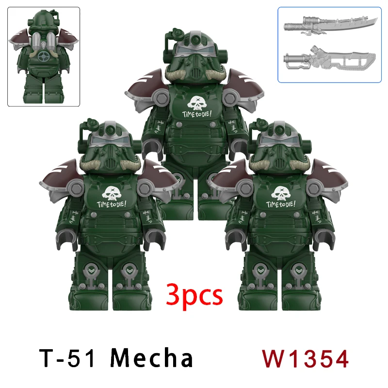 3 pièces militaire T51 armure BOS soldats Mini Anime Action fallouts figurines armes Robot Kinghts blocs de construction briques jouets cadeaux
