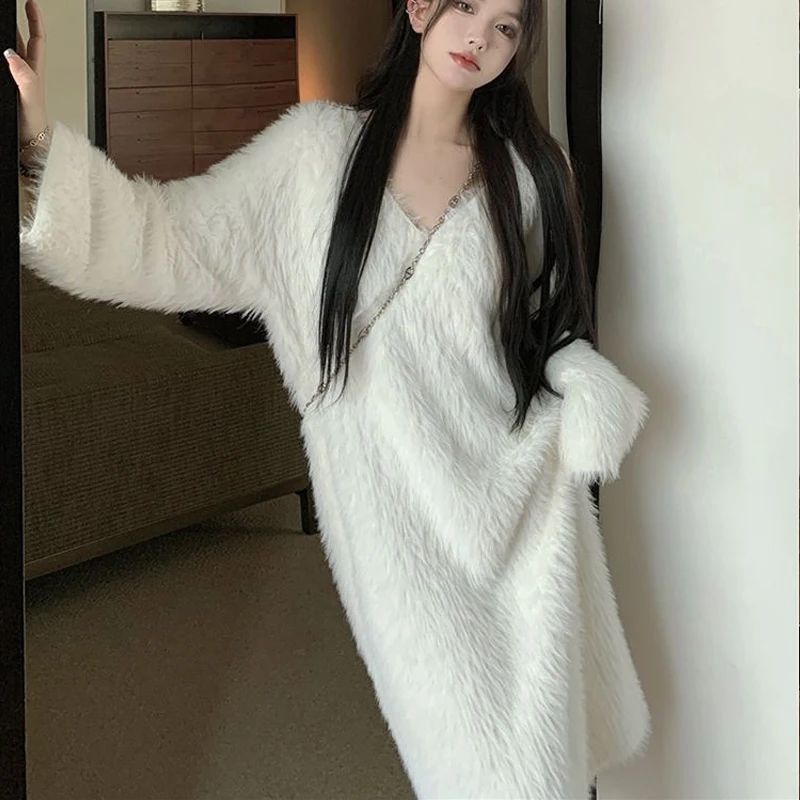 Sweet Princess Nightgowns Women Loose Flannel Soft Winter Warm Home Lounge Wear Girls Nightdress New Lovely Korean Lace Homewear